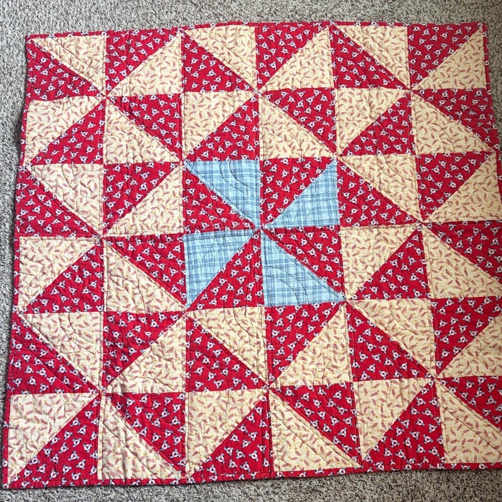 Red and Cream Patchwork Quilt